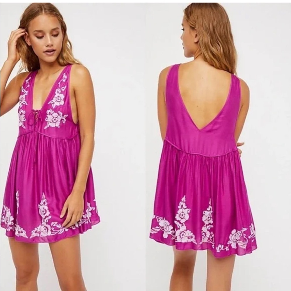 Free People Intimately Aida boho pink purple slip babydoll dress 23645